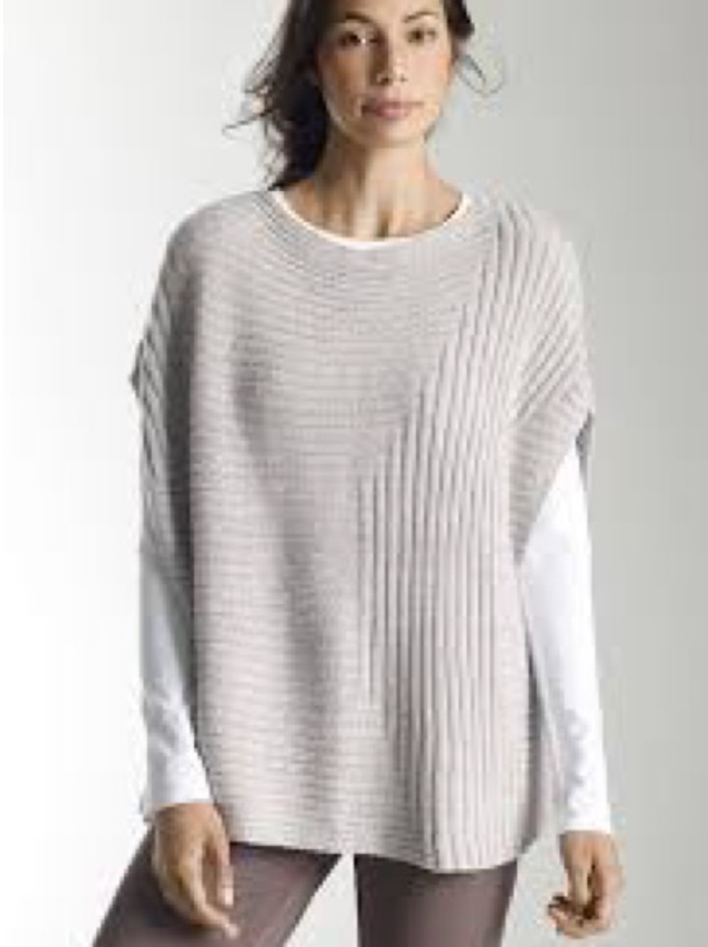 Pure Jill J.Jill Multi-Directional Ribbed Knit Poncho Sweater Mushroom Grey M/L